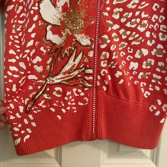 Just B Sweater Floral Cardigan w/ Rhinestones Zipper - Picture 4 of 7